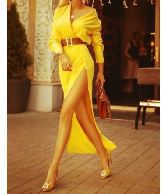 Φορεμα κιτρινο απο  ελαστικη βισκοζ