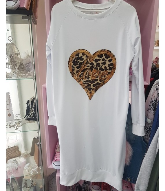 μπλουζοφορεμα φουτερ στολισμενο με τυπωμα καρδια